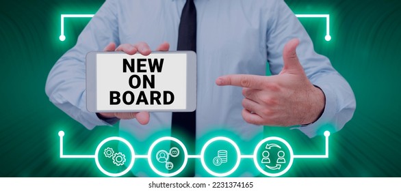 Text showing inspiration New On Board. Business idea Welcome to the team Adaptation Collaboration Someone hired - Shutterstock ID 2231374165