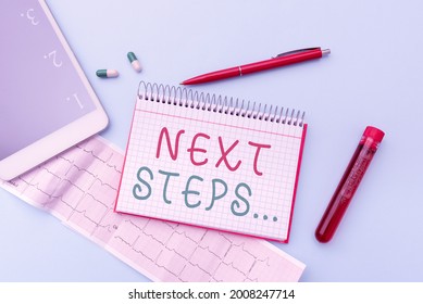 Text Showing Inspiration Next Steps. Conceptual Photo Something You Do After You Have Finished Doing First One Advance Medical Technology Laboratory Testing New Virus Medicine