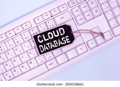 Text sign showing Cloud Database. Word for optimized or built for a virtualized computing environment Collection of Blank Empty Sticker Tags Tied With A String For Information Label Sign