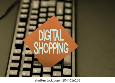 Text sign showing Digital Shopping. Word for act of purchasing products or services over the Internet Collecting Important Data Online, Developing Word Processing Application