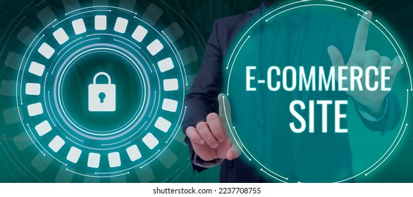 Text sign showing E Commerce Site. Concept meaning activity of buying or selling of products on online services