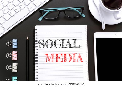 Text Social Media On White Paper Background / Business Concept