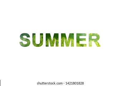 Text summer font made from texture of green watermelon on white background isolate. Juicy fruits and positive freshness mood. - Shutterstock ID 1421801828