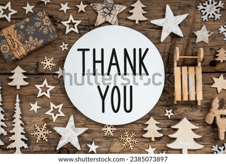 Text Thank You, On Wooden Background, Natural Christmas Decor, Winter Eco Friendly Flatlay