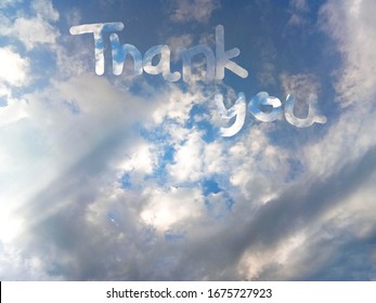 Text Thank You Writing With Cloud. Scenic Sky With Clouds And Sunlight. 