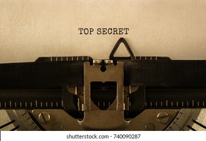 Text TOP SECRET typed on retro typewriter