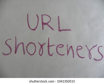 Text URL Shorteners Hand Written By Purple Oil Pastel On White Color Paper