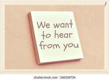 Text We Want To Hear From You On The Short Note Texture Background