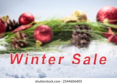 Text of winter sale with christmas ornament decoration on the snow. Winter sale concept - Powered by Shutterstock