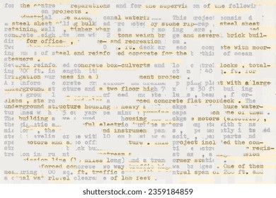 Text written on an old typewriter. It is part of a resume of a civil engineer who has worked in the sixties in South America. Meant as text background. Some parts are highlighted 