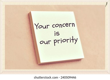 Text your concern is our priority on the short note texture background