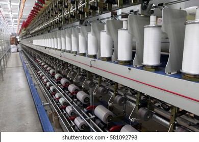 Textile Fabric Manufacturing Machines In Work.