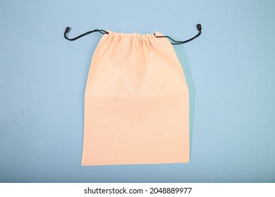 Textile Fabric Pouch On Blue Background 