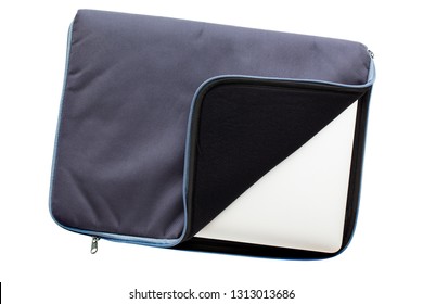 Textile Laptop Bag On White Background. Notebook Case For Protection Against Shock.