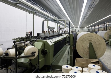 Textile Looms Making Denim Fabric.