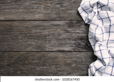 Textile On Old Wooden Background With Copy Space For Text. Food Background, Menu, Lifestyle And Holidays Background Mock Up. Rustic Wood Textured Backdrop