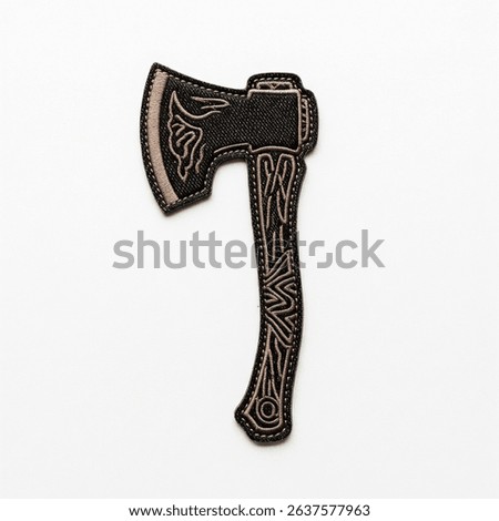 textile patch in the form of an axe on a white background
