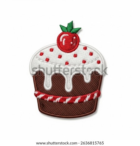 Textile patch in the form of a cake on a white background