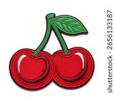 textile patch in the form of cherry on a white background