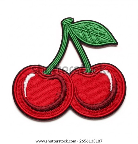 textile patch in the form of cherry on a white background