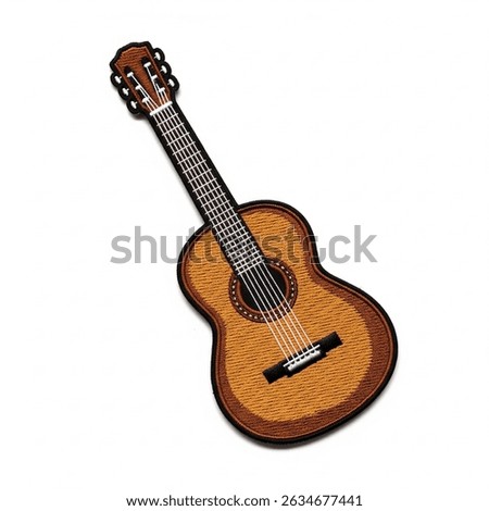 Textile patch in the form of a classical acoustic guitar on a white background