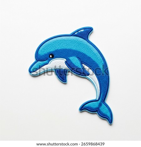 textile patch in the form of a dolphin on a white background