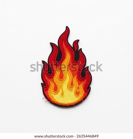 textile patch in the form of fire on a white background