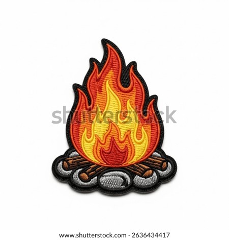 Textile patch in the form of a fire on a white background