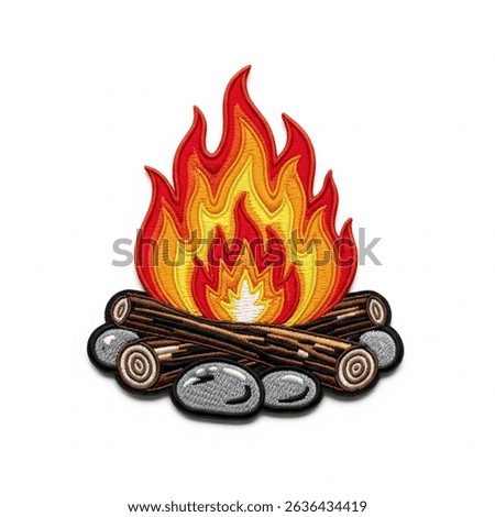 Textile patch in the form of a fire on a white background