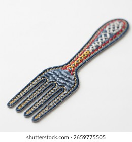 textile patch in the form of a fork on a white background