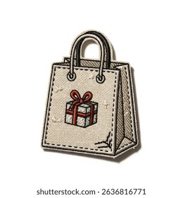 Textile patch in the form of a gift bag on a white background