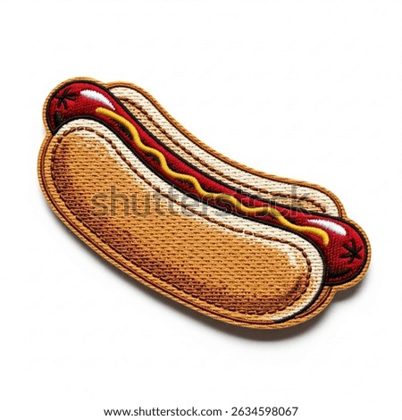 Textile patch in the form of a hot dog on a white background