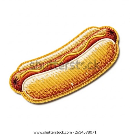 Textile patch in the form of a hot dog on a white background