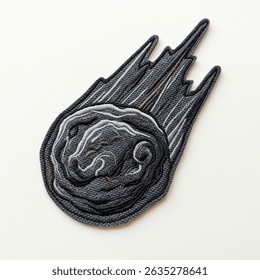 textile patch in the form of a meteorite on a white background