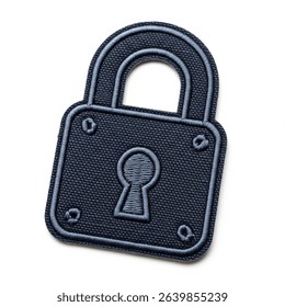Textile patch in the form of a padlock on a white background