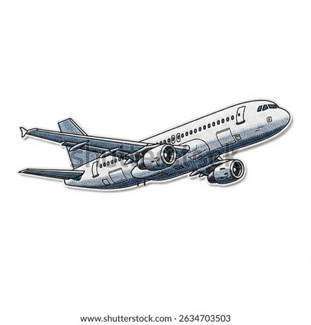 Textile patch in the form of a passenger plane on a white background