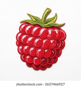 Textile patch in the form of a raspberry on a white background