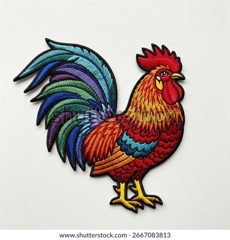 textile patch in the form of a rooster on a gray background