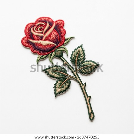 Textile patch in the form of a rose on a white background