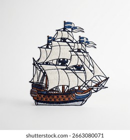 textile patch in the form of a sailing ship on a white background