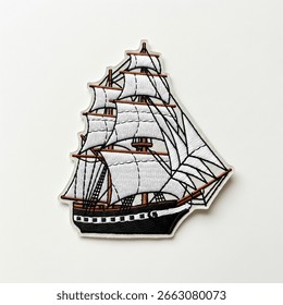 textile patch in the form of a sailing ship on a white background