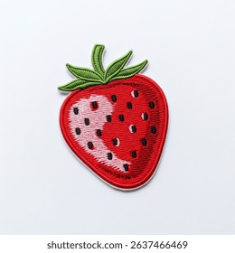 Textile patch in the form of a strawberry on a white background