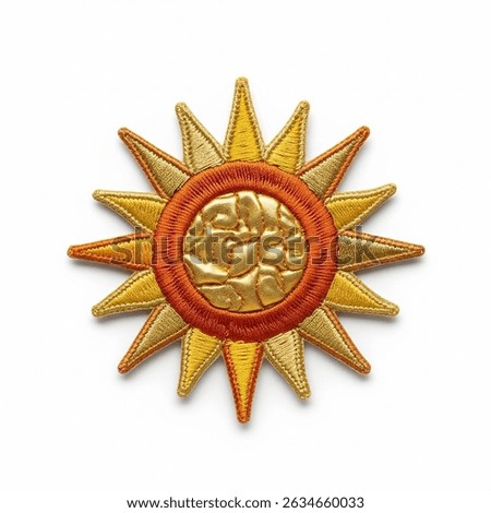 Textile patch in the form of a sun on a white background