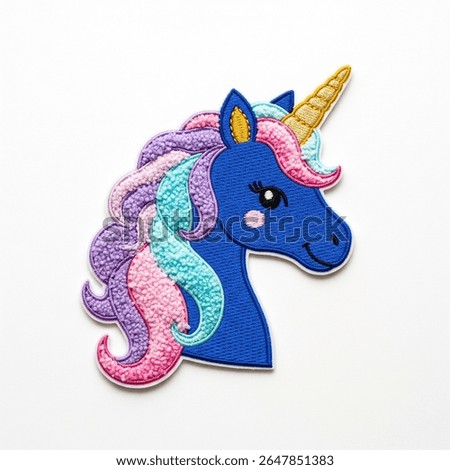 textile patch in the form of a unicorn on a white background