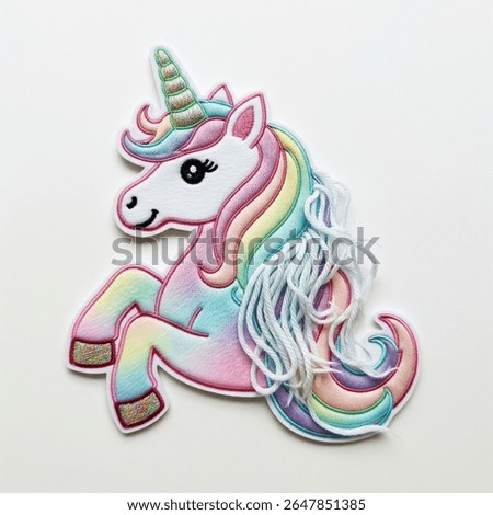 textile patch in the form of a unicorn on a white background