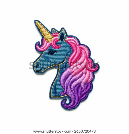 textile patch in the form of a unicorn on a white background