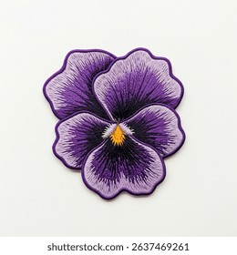 Textile patch in the form of a violet flower on a white background