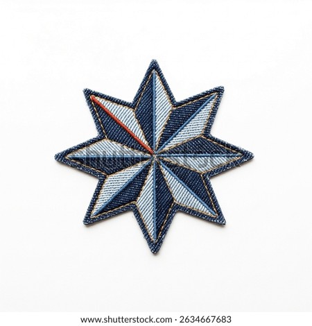 Textile patch in the form of a wind rose star on a white background