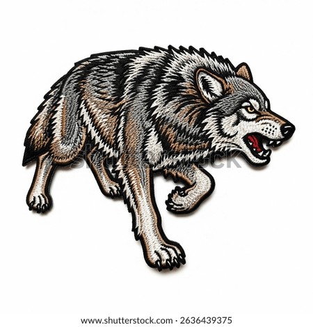 Textile patch in the form of a wolf on a white background