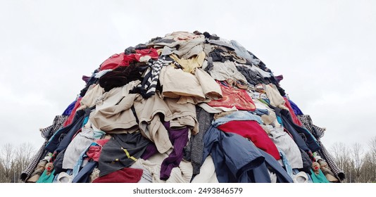 textile pollution, fast fashion industry waste, old clothing cloth fabric garment trash garbage pile stack heap  background, concept of fast fashion industry tax and recycling - Powered by Shutterstock